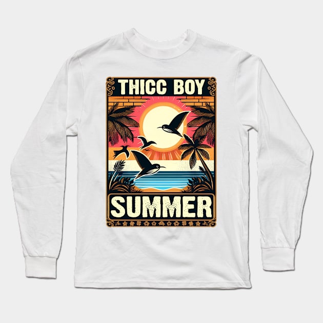 Tropical Thicc Boy Summer with Palm Tree Sunset Long Sleeve T-Shirt by cyryley